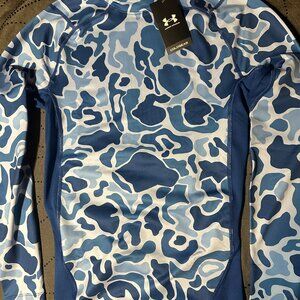 UNDER ARMOUR COLDGEAR COMPRESSION BLUE'S CAMO MOCK SHIRT SIZE 2XL XL L  MEN $60